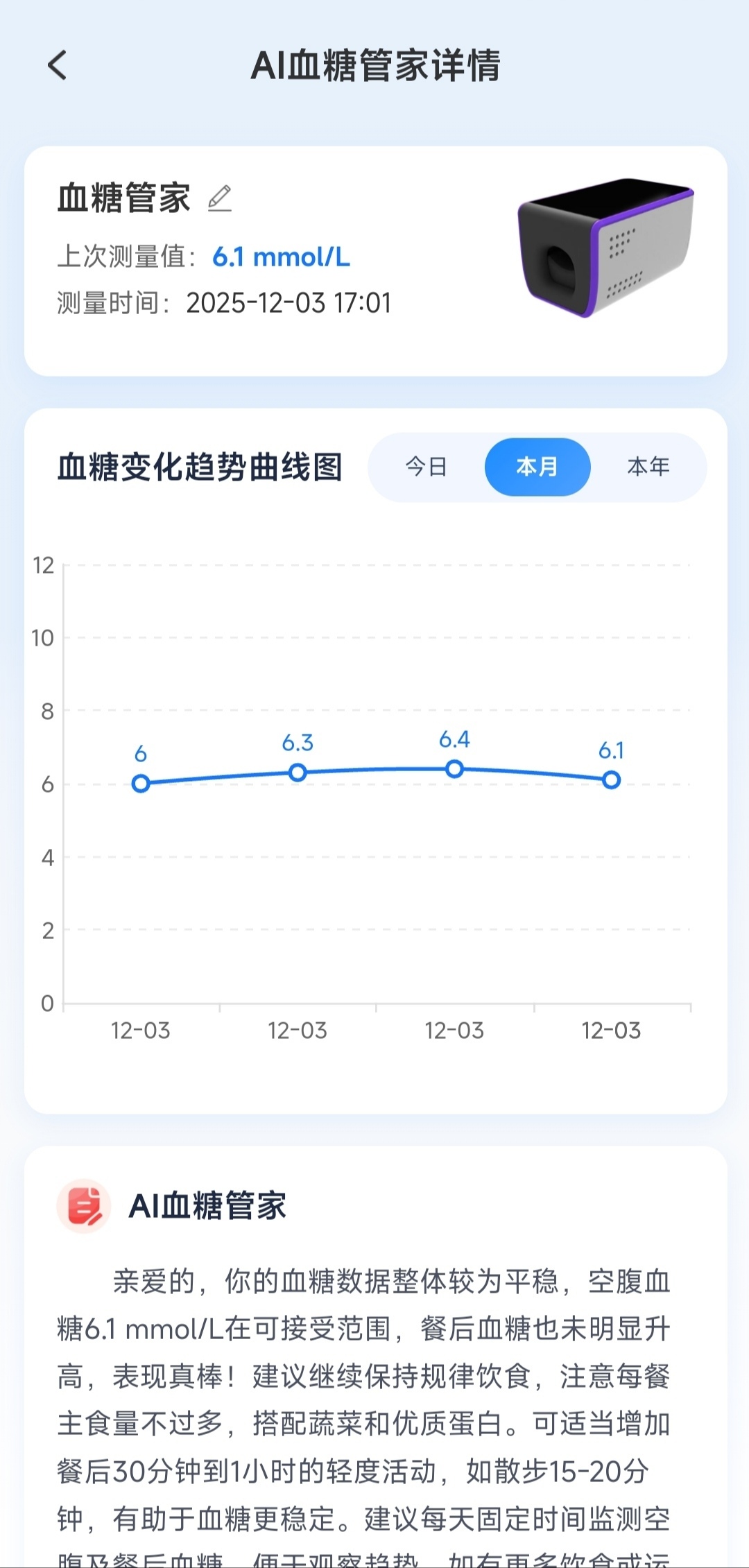 诺灵盾云APP血糖趋势